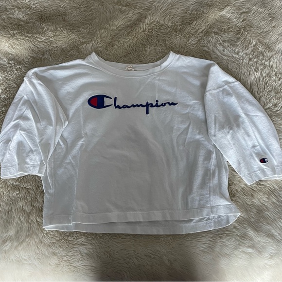 Champion White 3/4 sleeve Cropped Tee - Picture 1 of 6